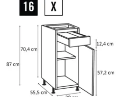 PICCANTE Smart Unterschrankkorpus für 1 Drehtür und 1 Schubkasten BxTxH 30 x 55,5 x 87 cm SOFT WHITE Clickmontage "Nr. 16"