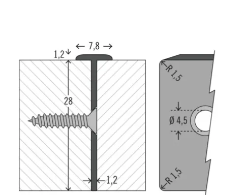 PICCANTE Verbindungsprofil Aluminium für Arbeitsplatten mit 28 mm Stärke und PP-Kante Radius 1,5 mm Länge: 635 mm