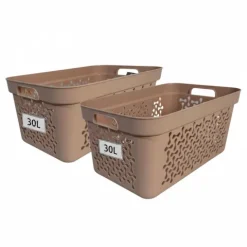 Plastard Wäschekorb 2er-Set, Pink 30 L – Stabilen Kunststoff Wäschebehälter mit Griffen, BPA-Frei, stapelbar & vielseitig, Ideal für Schmutzwäsche & Aufbewahrung im Haushalt