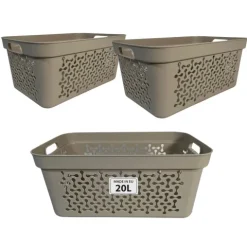 Plastard Wäschekorb 3er-Set, Beige 30 L – Stabilen Kunststoff Wäschebehälter mit Griffen, BPA-Frei, stapelbar & vielseitig, Ideal für Schmutzwäsche & Aufbewahrung im Haushalt