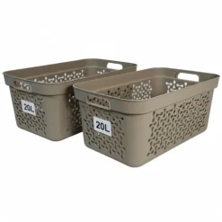 Plastard Wäschekorb 2er-Set, Beige 20 L – Stabilen Kunststoff Wäschebehälter mit Griffen, BPA-Frei, stapelbar & vielseitig, Ideal für Schmutzwäsche & Aufbewahrung im Haushalt