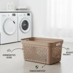 Plastard Wäschekorb 2er-Set, Beige 20 L – Stabilen Kunststoff Wäschebehälter mit Griffen, BPA-Frei, stapelbar & vielseitig, Ideal für Schmutzwäsche & Aufbewahrung im Haushalt