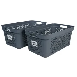 Plastard Wäschekorb 2er-Set, Blau 20 L – Stabilen Kunststoff Wäschebehälter mit Griffen, BPA-Frei, stapelbar & vielseitig, Ideal für Schmutzwäsche & Aufbewahrung im Haushalt