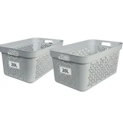 Plastard Wäschekorb 2er-Set, Weiß 20 L – Stabilen Kunststoff Wäschebehälter mit Griffen, BPA-Frei, stapelbar & vielseitig, Ideal für Schmutzwäsche & Aufbewahrung im Haushalt