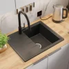 PRIMAGRAN Spülbecken Anthrazit 62x50cm, Granitspüle 1 Becken + Ablauf-Set, Küchenspüle ab 40er Unterschrank - Mailand