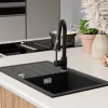 PRIMAGRAN Spülbecken Schwarz 70x44cm, Granitspüle 1 Becken + Ablauf-Set, Küchenspüle ab 45er Unterschrank - Kopenhagen Easy