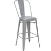 PROREGAL 4er-Set Barhocker mit Lehne Sitzhöhe 77cm Metall Industriedesign Grau Barstuhl Tresenhocker mit Lehne