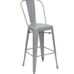 PROREGAL 4er-Set Barhocker mit Lehne Sitzhöhe 77cm Metall Industriedesign Grau Barstuhl Tresenhocker mit Lehne