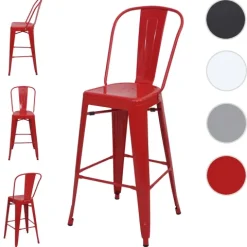 PROREGAL 4er-Set Barhocker mit Lehne Sitzhöhe 77cm Metall Industriedesign Grau Barstuhl Tresenhocker mit Lehne