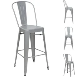 PROREGAL 4er-Set Barhocker mit Lehne Sitzhöhe 77cm Metall Industriedesign Grau Barstuhl Tresenhocker mit Lehne