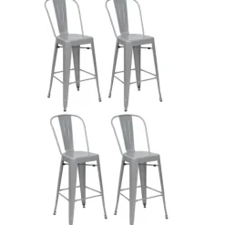 PROREGAL 4er-Set Barhocker mit Lehne Sitzhöhe 77cm Metall Industriedesign Grau Barstuhl Tresenhocker mit Lehne
