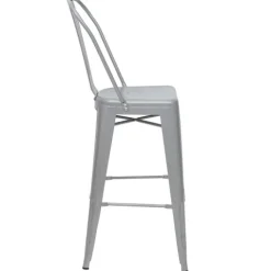 PROREGAL 4er-Set Barhocker mit Lehne Sitzhöhe 77cm Metall Industriedesign Grau Barstuhl Tresenhocker mit Lehne