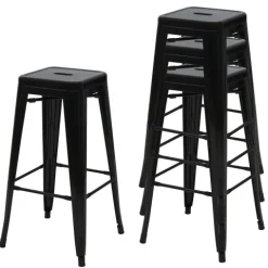PROREGAL 4er-Set Barhocker Sitzhöhe 77cm Metall Industriedesign stapelbar Schwarz Barstuhl Tresenhocker