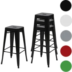 PROREGAL 4er-Set Barhocker Sitzhöhe 77cm Metall Industriedesign stapelbar Schwarz Barstuhl Tresenhocker