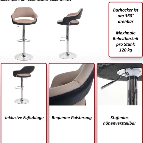 PROREGAL 2er-Set Barhocker stylisch Sitzhöhe 61-81cm mit Lehne Kunstleder Rot-schwarz Barstuhl Tresenhocker Drehhocker
