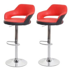 PROREGAL 2er-Set Barhocker stylisch Sitzhöhe 61-81cm mit Lehne Kunstleder Rot-schwarz Barstuhl Tresenhocker Drehhocker