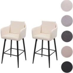 PROREGAL 2er-Set Barhocker mit Lehne Sitzhöhe 74cm Fußablage Metall Kunstleder Taupe-beige Barstuhl Tresenhocker