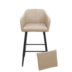 PROREGAL 2er-Set Barhocker mit Lehne Sitzhöhe 74cm Fußablage Metall Kunstleder Taupe-beige Barstuhl Tresenhocker
