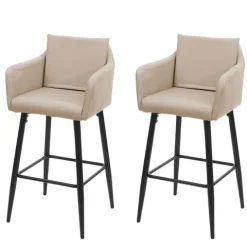 PROREGAL 2er-Set Barhocker mit Lehne Sitzhöhe 74cm Fußablage Metall Kunstleder Taupe-beige Barstuhl Tresenhocker