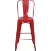 PROREGAL 4er-Set Barhocker mit Lehne Sitzhöhe 77cm Metall Industriedesign Rot Barstuhl Tresenhocker mit Lehne