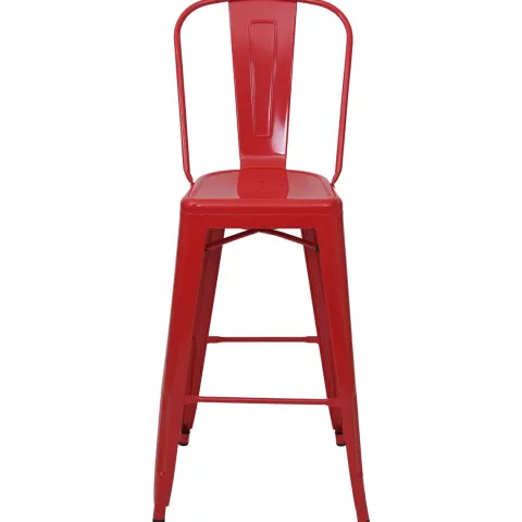 PROREGAL 4er-Set Barhocker mit Lehne Sitzhöhe 77cm Metall Industriedesign Rot Barstuhl Tresenhocker mit Lehne