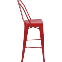 PROREGAL 4er-Set Barhocker mit Lehne Sitzhöhe 77cm Metall Industriedesign Rot Barstuhl Tresenhocker mit Lehne