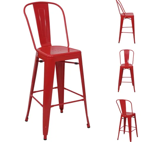 PROREGAL 4er-Set Barhocker mit Lehne Sitzhöhe 77cm Metall Industriedesign Rot Barstuhl Tresenhocker mit Lehne