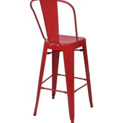 PROREGAL 4er-Set Barhocker mit Lehne Sitzhöhe 77cm Metall Industriedesign Rot Barstuhl Tresenhocker mit Lehne