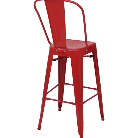 PROREGAL 4er-Set Barhocker mit Lehne Sitzhöhe 77cm Metall Industriedesign Rot Barstuhl Tresenhocker mit Lehne