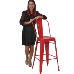 PROREGAL 4er-Set Barhocker mit Lehne Sitzhöhe 77cm Metall Industriedesign Rot Barstuhl Tresenhocker mit Lehne