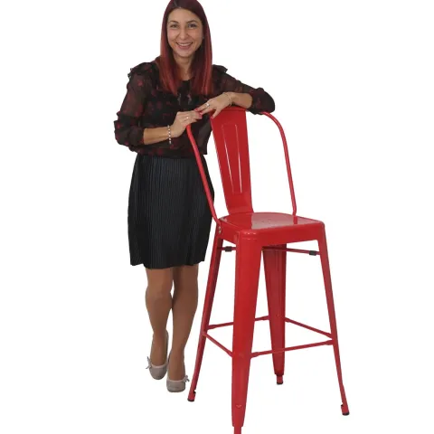 PROREGAL 4er-Set Barhocker mit Lehne Sitzhöhe 77cm Metall Industriedesign Rot Barstuhl Tresenhocker mit Lehne
