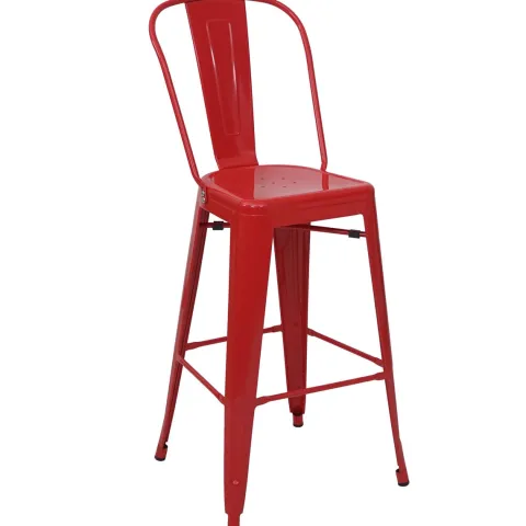 PROREGAL 4er-Set Barhocker mit Lehne Sitzhöhe 77cm Metall Industriedesign Rot Barstuhl Tresenhocker mit Lehne