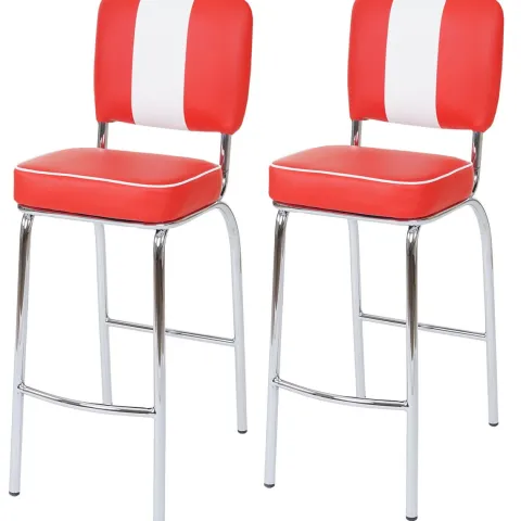 PROREGAL 2er-Set Barhocker Diner Sitzhöhe 70cm Retro 50er Jahre Design Kunstleder Rot-Weiß Barstuhl Tresenhocker