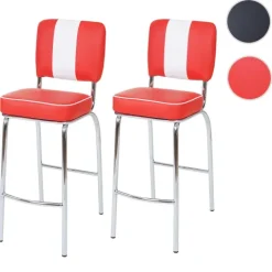 PROREGAL 2er-Set Barhocker Diner Sitzhöhe 70cm Retro 50er Jahre Design Kunstleder Rot-Weiß Barstuhl Tresenhocker