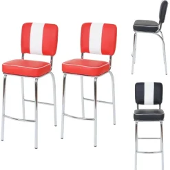 PROREGAL 2er-Set Barhocker Diner Sitzhöhe 70cm Retro 50er Jahre Design Kunstleder Rot-Weiß Barstuhl Tresenhocker