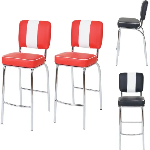 PROREGAL 2er-Set Barhocker Diner Sitzhöhe 70cm Retro 50er Jahre Design Kunstleder Rot-Weiß Barstuhl Tresenhocker
