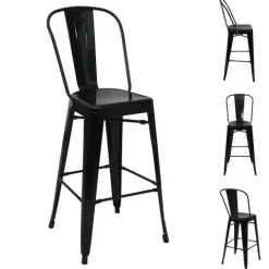 PROREGAL 4er-Set Barhocker mit Lehne Sitzhöhe 77cm Metall Industriedesign Schwarz Barstuhl Tresenhocker mit Lehne