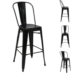 PROREGAL 4er-Set Barhocker mit Lehne Sitzhöhe 77cm Metall Industriedesign Schwarz Barstuhl Tresenhocker mit Lehne