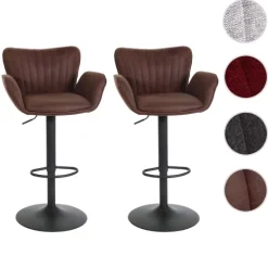 PROREGAL 2er-Set Barhocker gepolstert mit Lehne, Sitzhöhe 66-90cm, mit Armlehne Fußablage drehbar Stoff/Textil Eisen, Dunkelbraun, Barstuhl