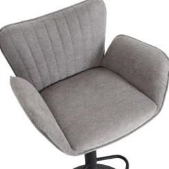 PROREGAL 2er-Set Barhocker gepolstert mit Lehne, Sitzhöhe 66-90cm, mit Armlehne Fußablage drehbar Stoff/Textil Eisen, Hellgrau Fuß Schwarz, Barstuhl