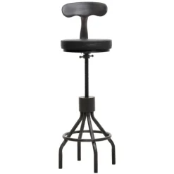 PROREGAL 2er-Set Barhocker mit Lehne Sitzhöhe 58-82cm höhenverstellbar drehbar Fußablage Industrial Stahl Kunstleder Schwarz Barstuhl