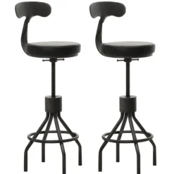 PROREGAL 2er-Set Barhocker mit Lehne Sitzhöhe 58-82cm höhenverstellbar drehbar Fußablage Industrial Stahl Kunstleder Schwarz Barstuhl