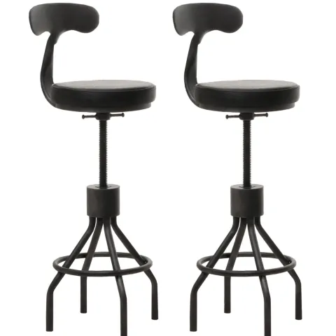 PROREGAL 2er-Set Barhocker mit Lehne Sitzhöhe 58-82cm höhenverstellbar drehbar Fußablage Industrial Stahl Kunstleder Schwarz Barstuhl
