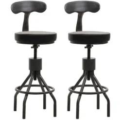 PROREGAL 2er-Set Barhocker mit Lehne Sitzhöhe 58-82cm höhenverstellbar drehbar Fußablage Industrial Stahl Kunstleder Schwarz Barstuhl