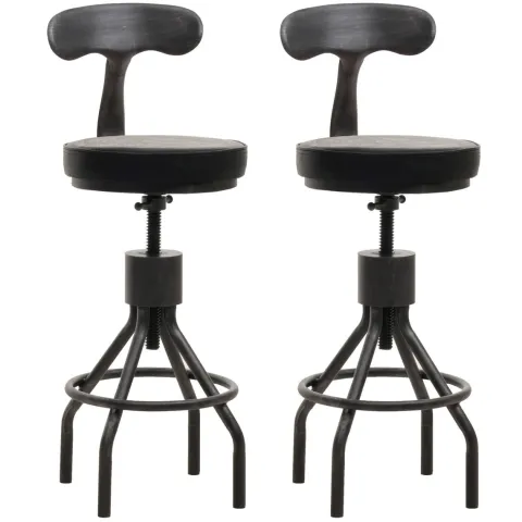 PROREGAL 2er-Set Barhocker mit Lehne Sitzhöhe 58-82cm höhenverstellbar drehbar Fußablage Industrial Stahl Kunstleder Schwarz Barstuhl