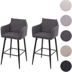 PROREGAL 2er-Set Barhocker mit Lehne Sitzhöhe 74cm Fußablage Metall Stoff/Textil Dunkelgrau Barstuhl Tresenhocker