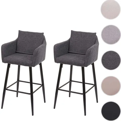 PROREGAL 2er-Set Barhocker mit Lehne Sitzhöhe 74cm Fußablage Metall Stoff/Textil Dunkelgrau Barstuhl Tresenhocker