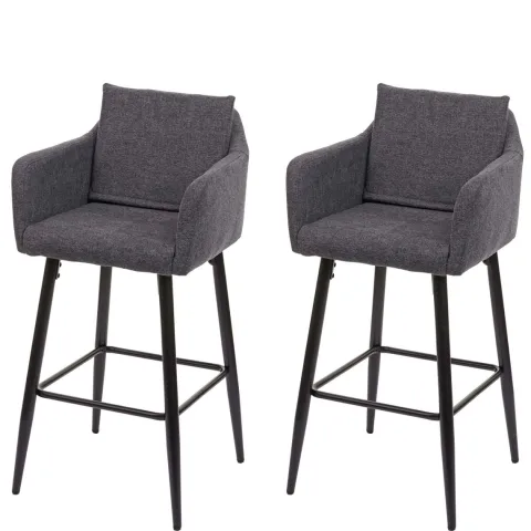 PROREGAL 2er-Set Barhocker mit Lehne Sitzhöhe 74cm Fußablage Metall Stoff/Textil Dunkelgrau Barstuhl Tresenhocker