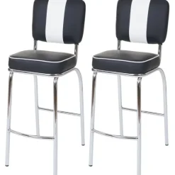 PROREGAL 2er-Set Barhocker Diner Sitzhöhe 70cm Retro 50er Jahre Design Kunstleder Schwarz-Weiß Barstuhl Tresenhocker