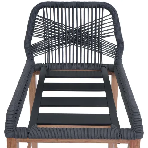 PROREGAL 2er-Set Rope-Barhocker, HxBxT 101x45x50 cm, Sitzhöhe 76cm, Anthrazit, Kissen Dunkelgrau, Outdoor Sitzpolster Seilgeflecht Metall Holz-Optik